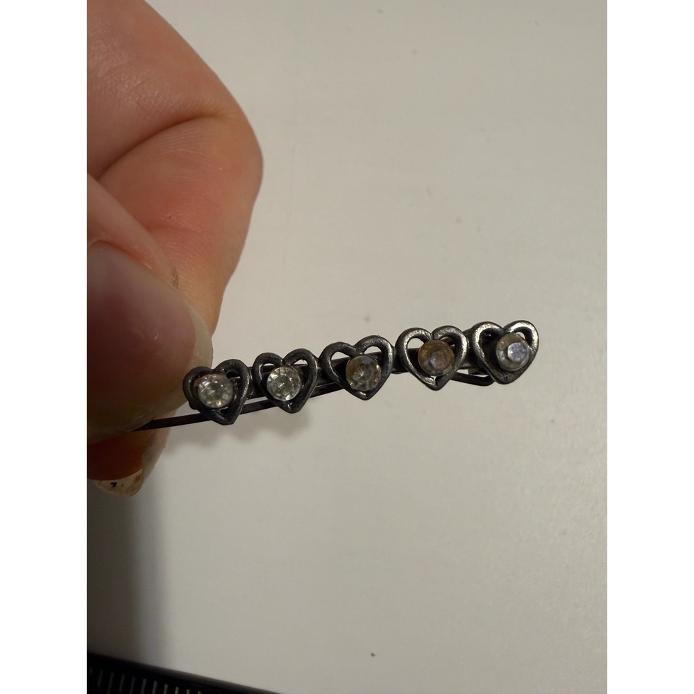 Vintage Silver‎ Tone Heart Rhinestone Bobby Pin Hair Clip Coquette Y2K Accessory